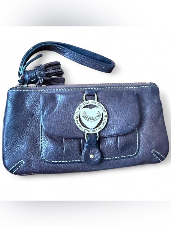 Juicy Couture Handbags - Vintage Y2K Juicy Couture Brown Leather Wristlet Clutch with Logo Medallion